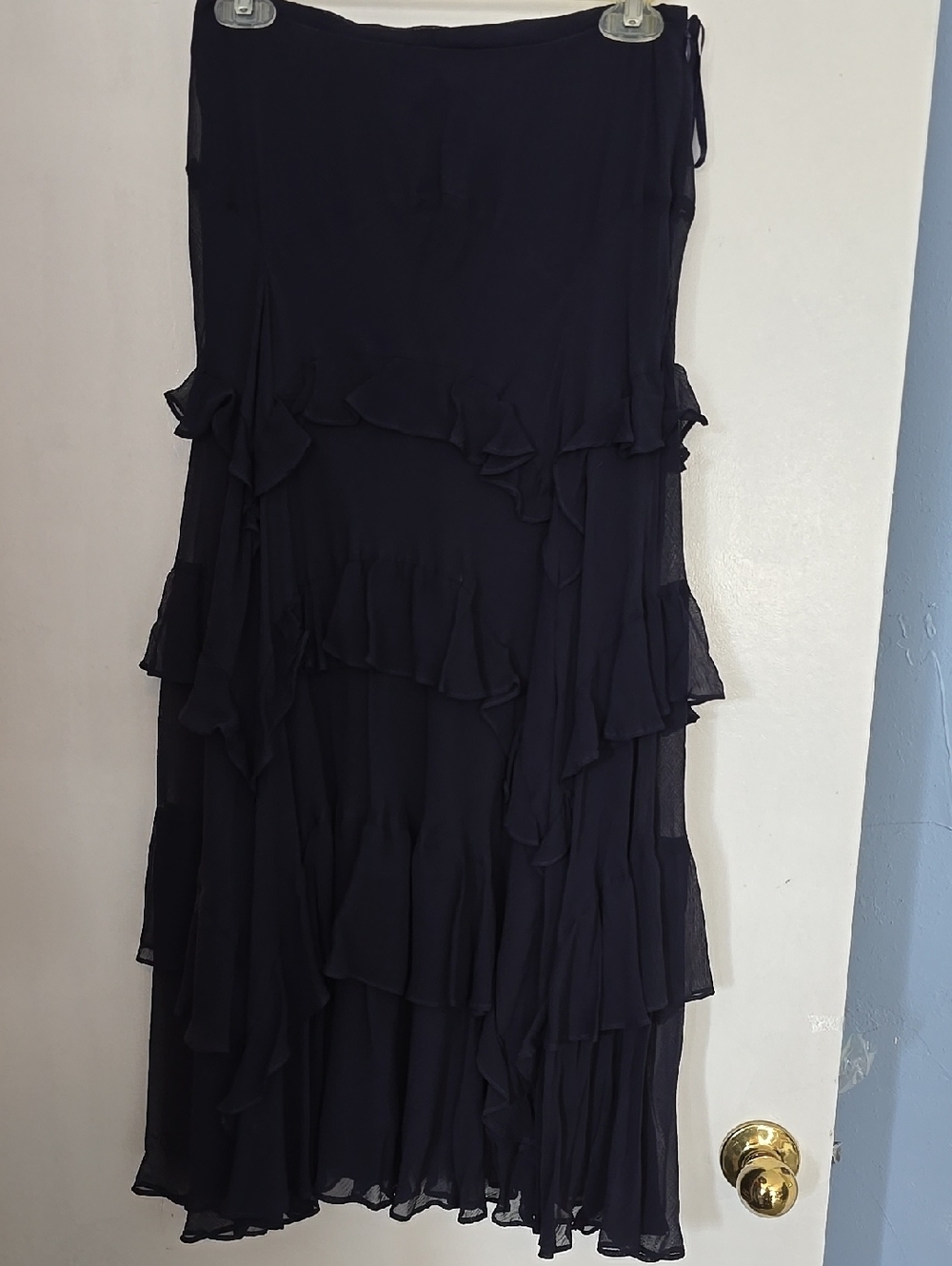 INC International Concepts Navy Silk Ruffled Skirt Size 2